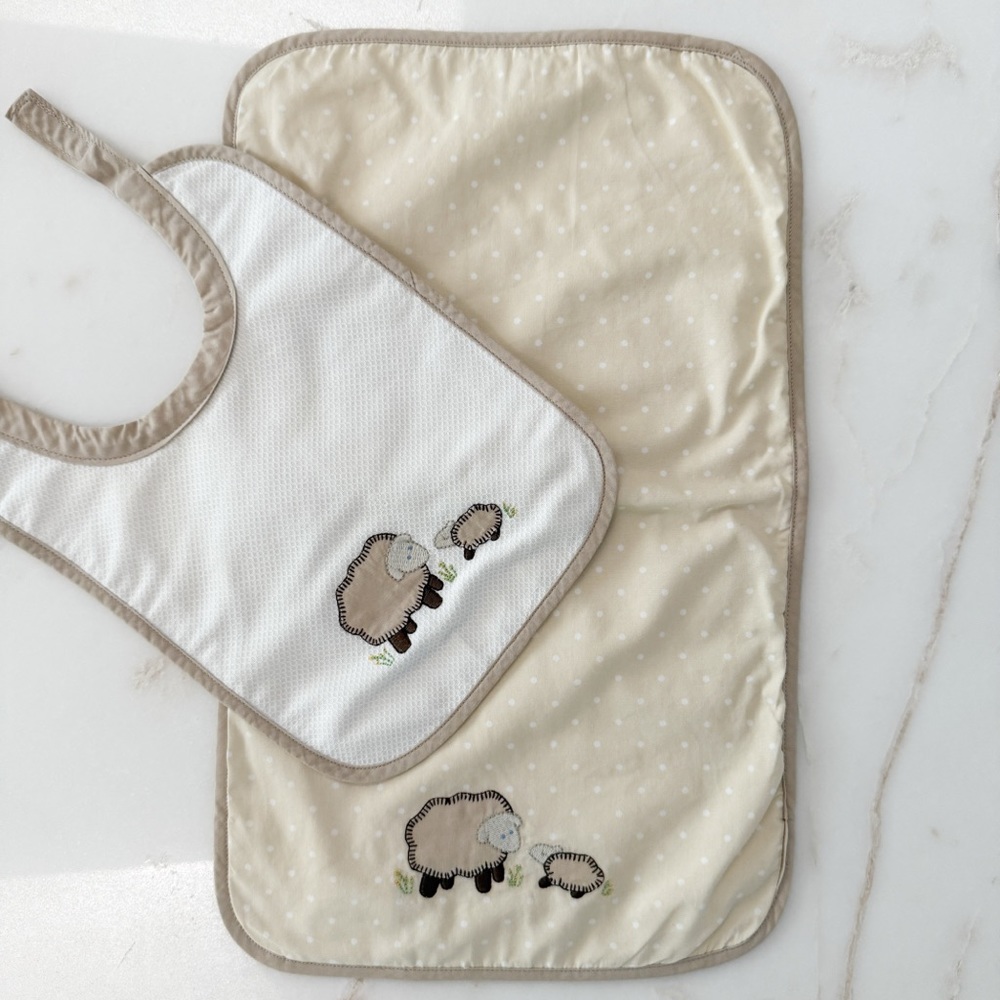 Pottery Barn Kids Sheep Design Baby Bib Set
